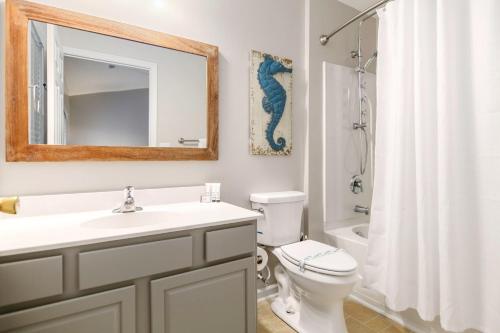 a bathroom with a sink and a toilet and a mirror at Suite Carolina in Charleston