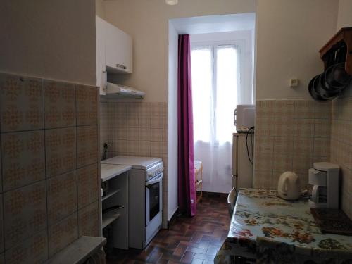 une petite cuisine avec un évier et une fenêtre dans l'établissement Appartement au cœur de Nice, à Nice