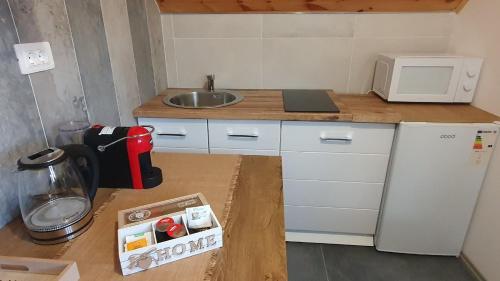 uma pequena cozinha com um lavatório e uma bancada em VIP Durmitor em Žabljak