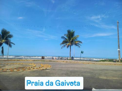 a view of a beach with palm trees and the ocean at Sobreposta beira praia Lulumar in Itanhaém