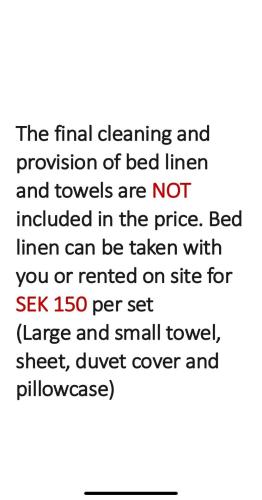 a text message about the final cleaning and provision of bed linen and towels are not at Hällestrand Semesterby R12 in Strömstad