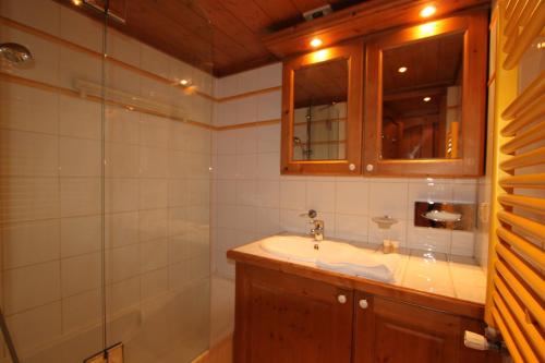 a bathroom with a sink and a shower at Appartement Les Arolles in Chamonix-Mont-Blanc