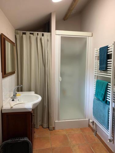 une salle de bain avec un lavabo blanc et une douche dans l'établissement Idyllic Gite Holidays In Rural Stunning French Countryside With Pool, à Antigny