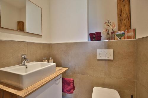 a bathroom with a sink and a mirror at Apart Auszeit in Wenns