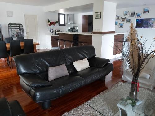 - un canapé en cuir noir dans le salon dans l'établissement leboncoin, à Pignan