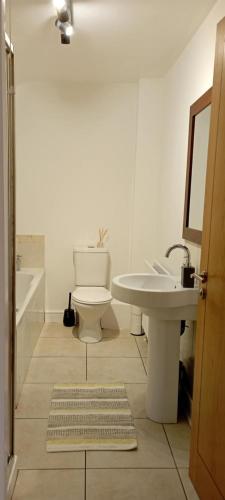a bathroom with a toilet and a sink at Sunset Tides in Derry Londonderry