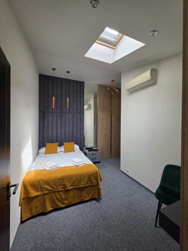 a bedroom with a bed and a skylight at Brovar 16 in Pszczyna