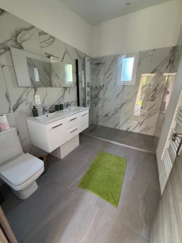 une salle de bain avec toilettes et lavabo dans l'établissement F3 jacuzzi jardin, à Lattes