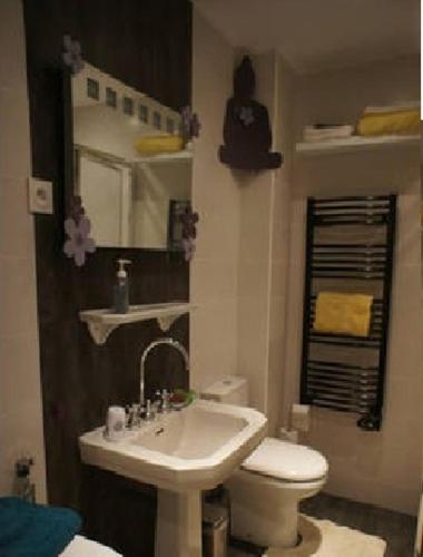 une salle de bain avec un lavabo, des toilettes et un miroir dans l'établissement CANNES POINTE CROISETTE Garden & Beach, à Cannes