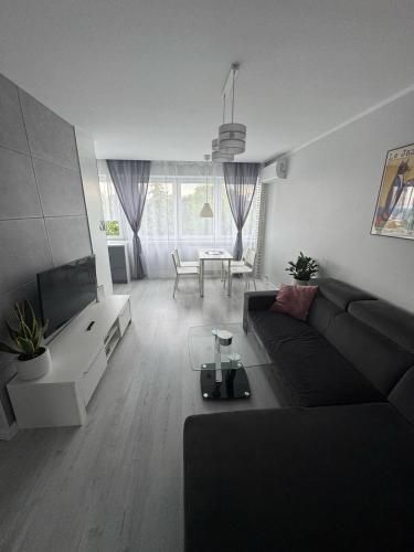 un salon avec un canapé et une table dans l'établissement Studio 19 Podmiejska, à Kalisz