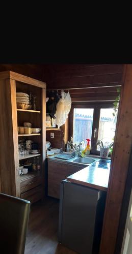 a kitchen with a sink and a counter top at Vila din Grădină in Vişeu de Jos