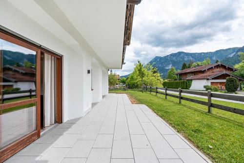 an empty hallway of a house with a view of a yard at Haus Katharina 2 in Inzell