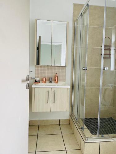 a bathroom with a sink and a shower at 361 On Sunset in Sandton