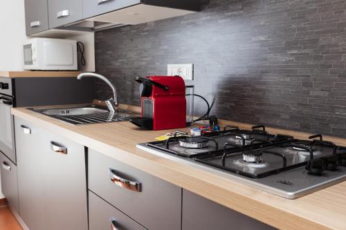 a kitchen with a stove and a sink at Green Park House in Valeggio sul Mincio