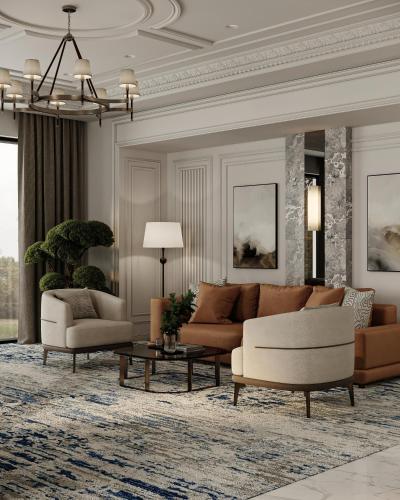 a living room with a couch and chairs and a table at Shirvan Grand Hotel Shamakhi in Şamaxı