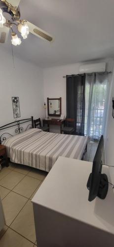a bedroom with a bed and a desk with a computer at Liogerma in Adamas