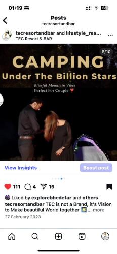 a page of a website with a picture of two people at TEC Resort and bar in Dharān Bāzār