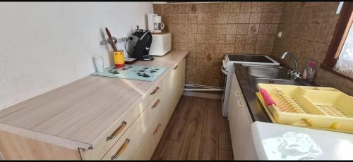 une cuisine avec un évier et un plan de travail dans l'établissement Ancelle le plantier, à Ancelle