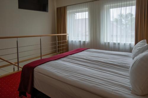 a bedroom with a bed and a window at Agneta Apartamentai in Druskininkai