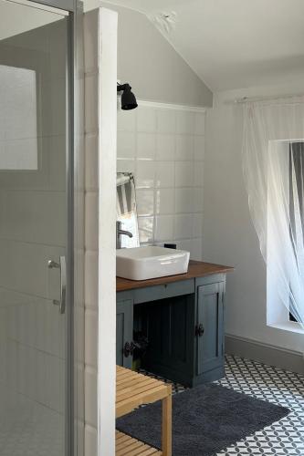 une salle de bain avec un lavabo et un miroir dans l'établissement Chambres indépendantes Centre Ville Yssingeaux, à Yssingeaux