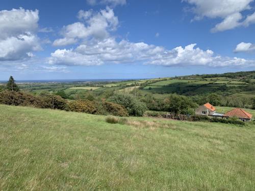een veld van groen gras met een huis in de verte bij Brambly Cottage in Whitby