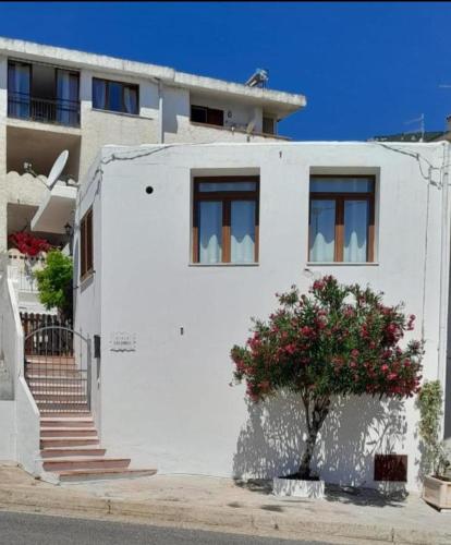 a white house with a tree in front of it at Casa Pina in Cala Gonone