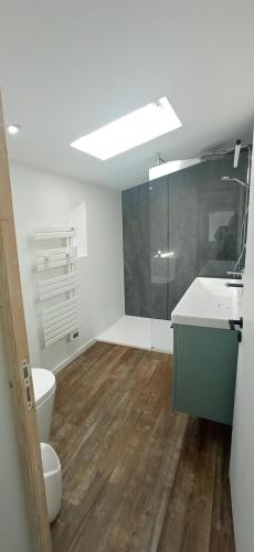a bathroom with a toilet and a sink at Entre ciel et Sèvre in Treize-Vents
