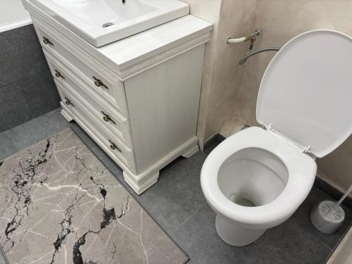 un bagno con un water bianco e un lavandino di Apartament S 22 a Roman