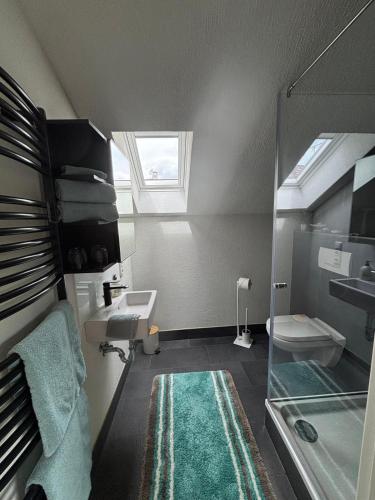 a bathroom with a sink and a toilet and a window at Wohlfühloase in Quiddelbach in Quiddelbach