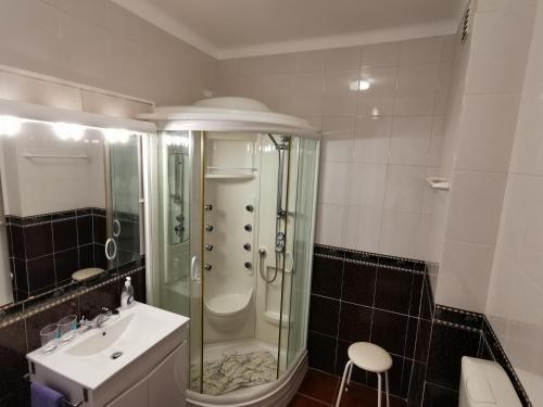 a bathroom with a shower and a sink at Casa da Praia do Vau in Portimão