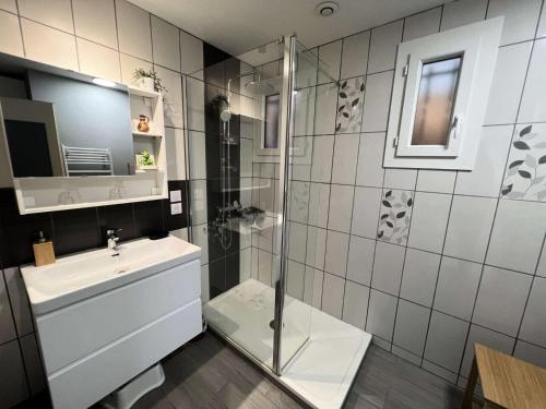 une salle de bain avec une douche, un lavabo et des toilettes dans l'établissement Résidence 058-vendays Montalivet - 058 - Petit coin paisible à côté des pins et à 200m de l'Océan MAE-4871, à Vendays-Montalivet