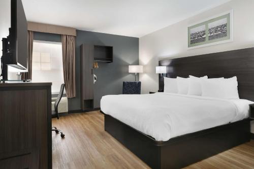 a hotel room with a large bed and a desk at Best Western Mystic Hotel in Mystic