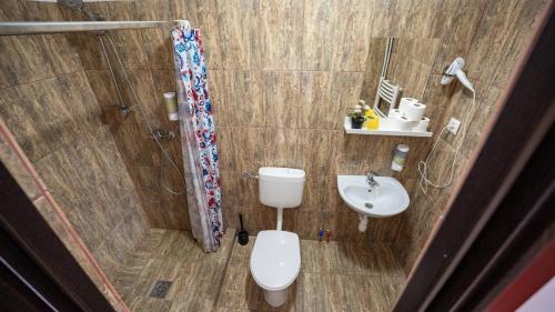 a small bathroom with a toilet and a sink at Airport Károly Centrál in Vecsés