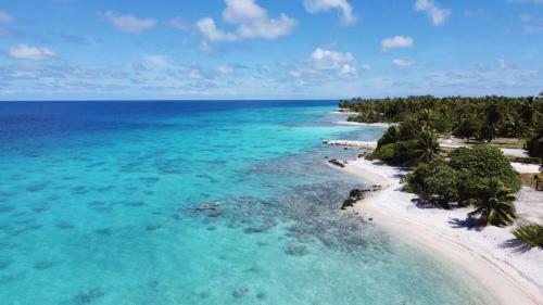 an aerial view of a beach in the ocean at LE FARE BLEU Tiputa Rangiroa in Tiputa