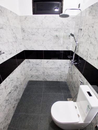 a bathroom with a white toilet and a shower at SummerSet in Dambulla