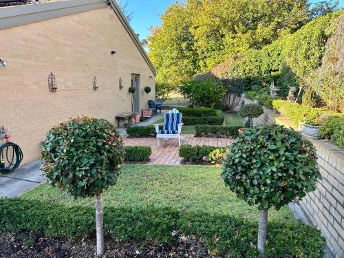 a garden with two trees in a yard at Centrally located Stylish Villa on the Hill in Albury