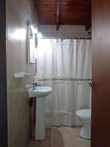 a bathroom with a sink and a toilet at Casa Victoria in Catriel