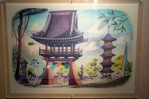 a painting of a chinese building on a wall at Hotel HERMIT in Takamatsu