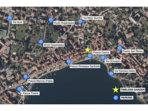 a map of a city with blue dots at Timeless Garden Lake Como in Gravedona