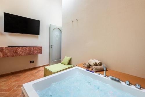 TV a/nebo společenská místnost v ubytování Rustico Con Jacuzzi In Toscana