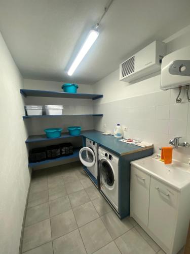 a laundry room with a washing machine and a sink at Enjoy Alps - appartamenti vacanza in Sampeyre