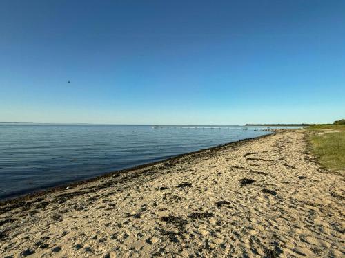 a sandy beach with the ocean in the background at Renovated Holiday Home With Sea View In Skåstrup in Bogense
