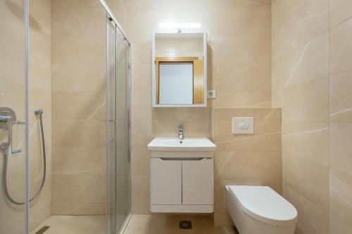 a bathroom with a toilet and a sink and a shower at Bella Vista Luxure Apartments in Baošići