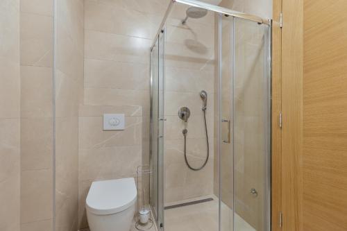 a bathroom with a shower with a toilet in it at Bella Vista Luxure Apartments in Baošići