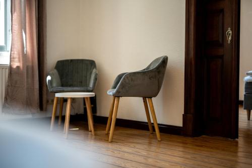 two chairs sitting next to each other in a room at InselLiebe mit Seeterrasse in Malchow