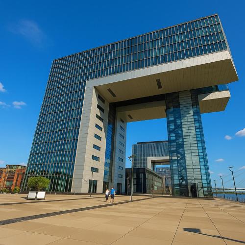 a large building with people walking in front of it at Penthouse Köln Pulheim 90 in Pulheim