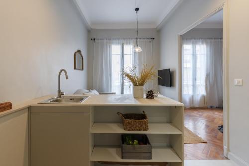 une cuisine avec un évier et un comptoir dans l'établissement Appartement moderne proche mer et transports, à Nice