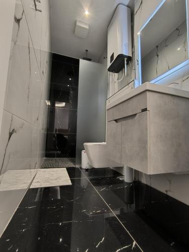 łazienka z umywalką i toaletą w obiekcie James Studio w Tiranie