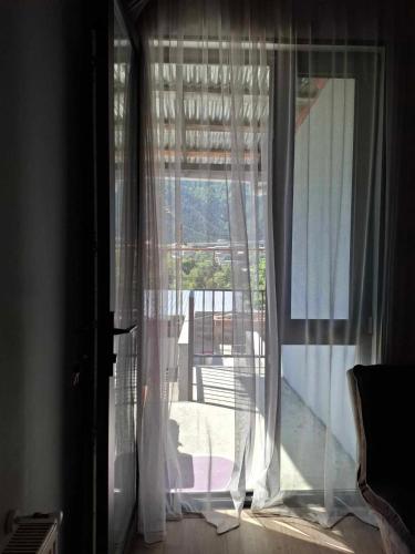 d'une porte coulissante en verre avec vue sur un balcon. dans l'établissement Нинико, à Itʼkhvisi