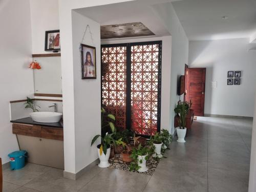 baño con lavabo y macetas. en Eden Villa, en Meenangadi